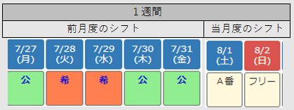 月間シフト表で勤務シフトを確認